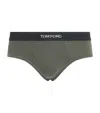 Tom Ford Stretch-cotton Logo Briefs In Green