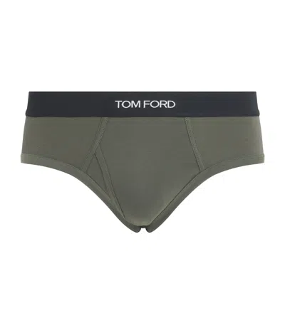 Tom Ford Stretch-cotton Logo Briefs In Green