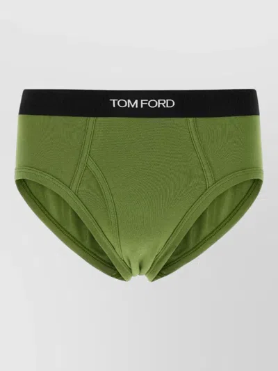 Tom Ford Stretch Cotton Slip Featuring Contoured Pouch In Green