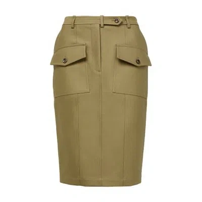 Tom Ford Stretch Cotton Tricotine Above The Knee Skirt In Green