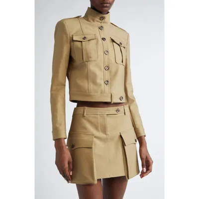 Tom Ford Stretch Cotton Tricotine Crop Jacket In Khaki
