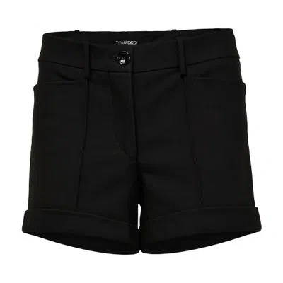 Tom Ford Stretch Cotton Tricotine Tailored Mini Shorts In Black