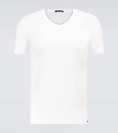 Tom Ford Stretch-cotton V-neck T-shirt In White