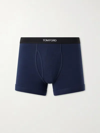 Tom Ford Stretch Cotton-blend Jersey Boxer Briefs In Blue