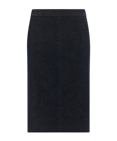 Tom Ford Flared Hem Denim Skirt With Seam Detailing In Black