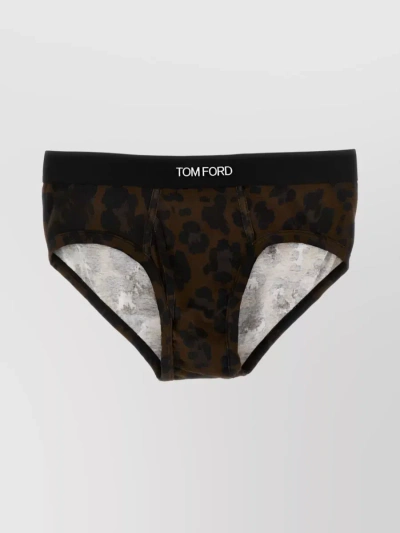 Tom Ford Stretch-fit Leopard Cotton Blend Briefs In Black