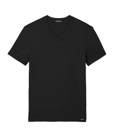Tom Ford Black Stretch Cotton V-neck T-shirt