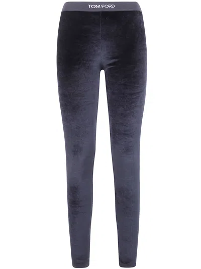 Tom Ford Stretch Lustrous Velour Leggings In Gray