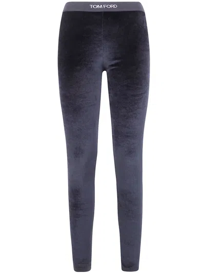 Tom Ford Stretch Lustrous Velour Leggings In Blue