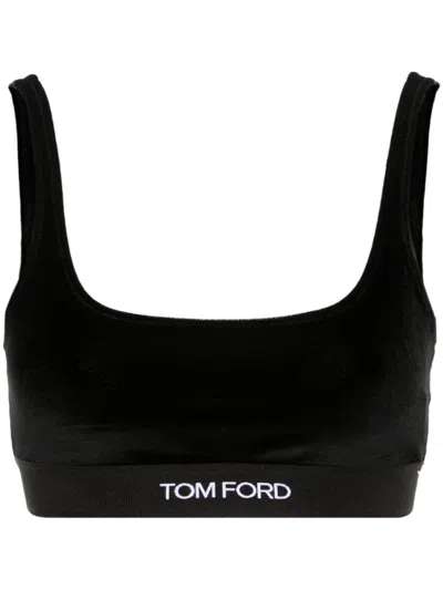 Tom Ford Stretch Lustrous Velour Signature Bralette In Black