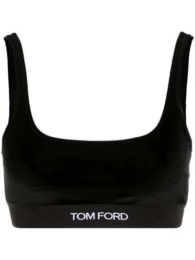 Tom Ford Stretch Lustrous Velour Signature Bralette Clothing In Black
