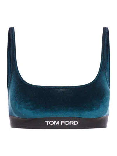 Tom Ford Stretch Velour Signature Bralette In Green