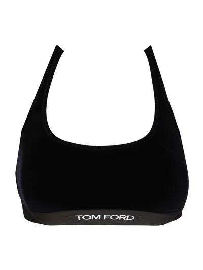 Tom Ford Stretch Lustrous Velour Signature Bralette Underwear Blue In Black