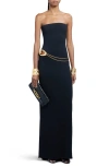TOM FORD STRETCH SABLE CUTOUT CHAIN DETAIL STRAPLESS EVENING DRESS