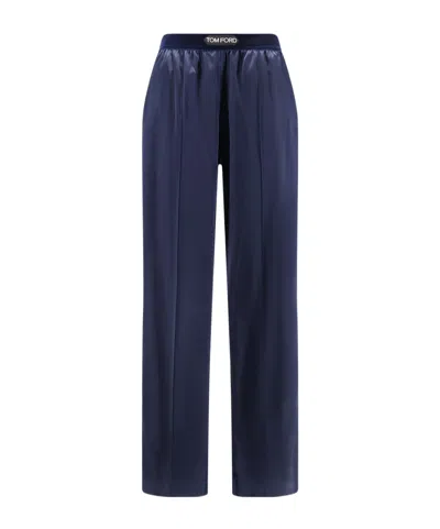 Tom Ford Stretch Satin Pj Pants In Blue