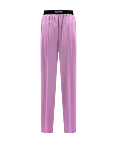 Tom Ford Silk Trouser With Velvet Waistband In Pink