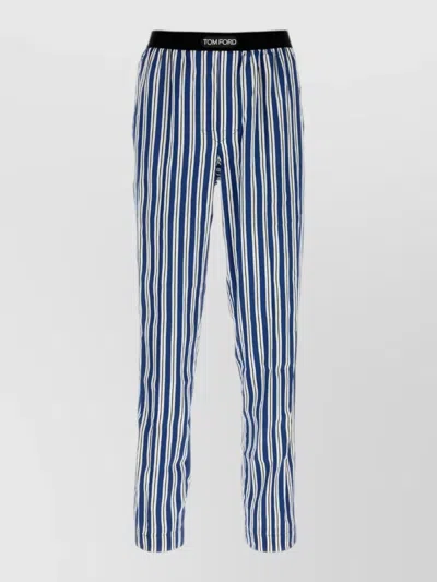 Tom Ford Stretch Satin Pyjama Trousers Striped Waistband In Blue