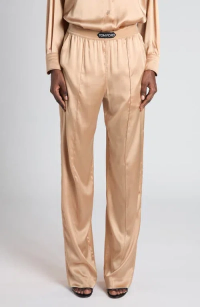 Tom Ford Stretch Silk Pajama Pants In Camel