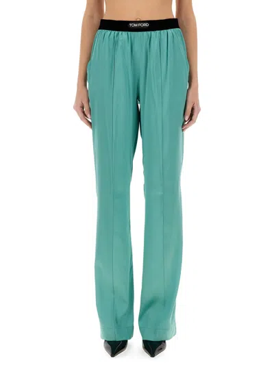 Tom Ford Stretch Silk Pajama Pants In Green