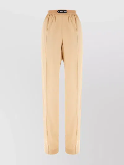 Tom Ford Stretch Silk Pants Elastic Waistband In Brown