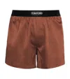 Tom Ford Stretch-silk Polka-dot Boxers In Brown