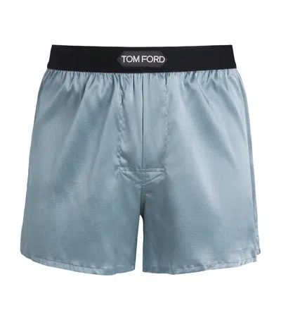 Tom Ford Stretch-silk Printed Boxer Shorts In Blue