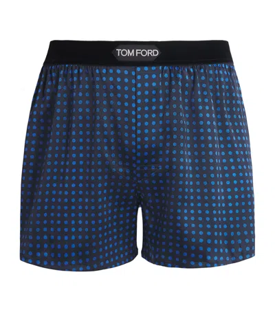 Tom Ford Stretch-silk Printed Boxer Shorts In Blue