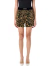 Tom Ford Multicolor Shorts With Patch Logo On The Waist And All-over Leopard Print In Silk Stretch W