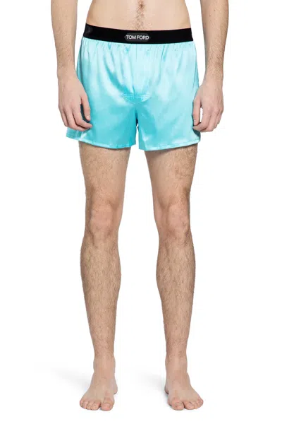Tom Ford Stretch Silk Satin Boxer Shorts In Blue