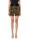Tom Ford Multicolor Shorts With Patch Logo On The Waist And All-over Leopard Print In Silk Stretch W In Brown