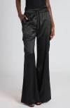 Tom Ford Stretch Silk Satin Flare Leg Cargo Pajama Pants In Black