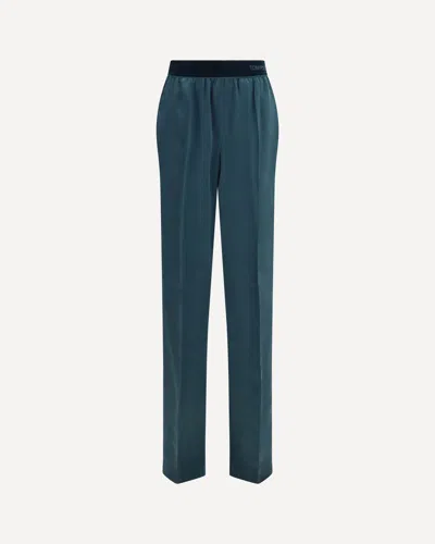 Tom Ford Silk-trim Stretch Trousers In Teal Green