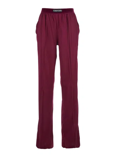 Tom Ford Stretch Silk Satin Pj Pants In Burgundy