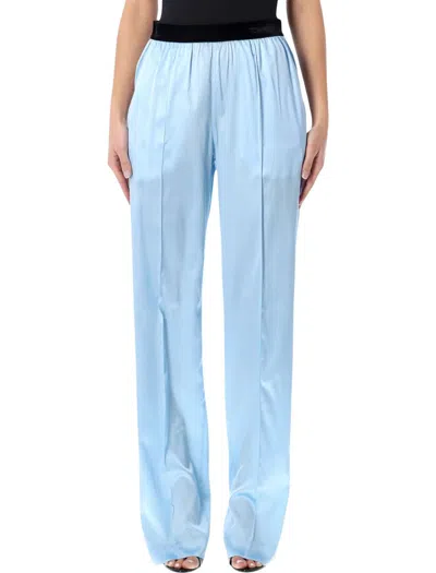 Tom Ford Silk Satin Relaxed Pijama Trousers Waistband In Blue