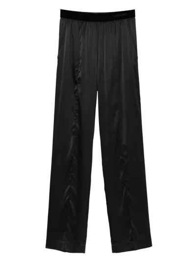 Tom Ford Stretch Silk Satin Pj Pants Trousers Black In Brown