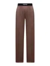 Tom Ford Pantaloni Pajama In Raso Di Seta Elasticizzato In Dark Brown