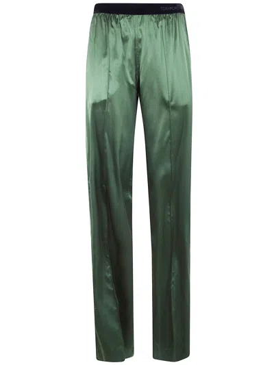Tom Ford Stretch Silk Satin Pj Pants In Green