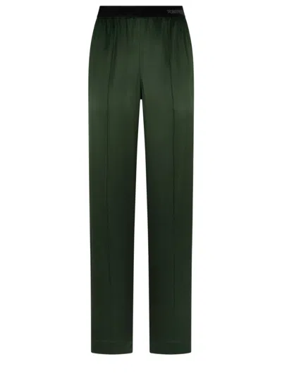 Tom Ford Stretch Silk Satin Pj Pants In Green