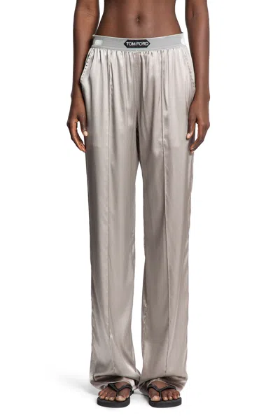 Tom Ford Stretch Silk Satin Pj Pants In Silver