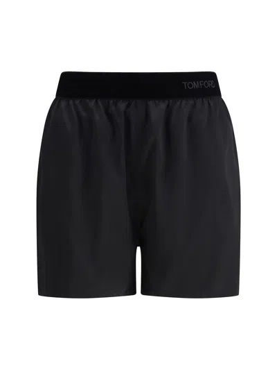 Tom Ford Stretch Silk Satin Pj Shorts In Black