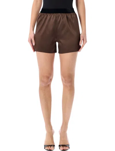 Tom Ford Stretch Silk Satin Pj Shorts In Brown
