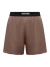 Tom Ford Stretch Silk Satin Pj Shorts In Dark Brown