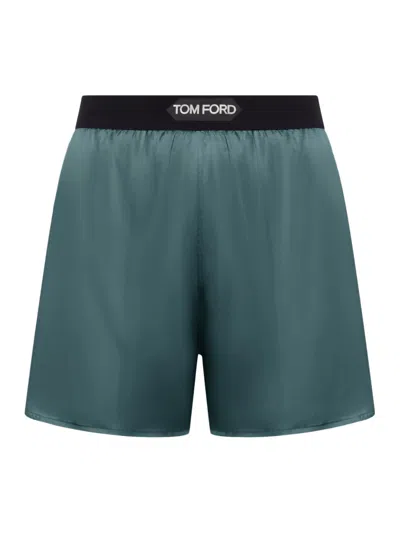 Tom Ford Stretch Silk Satin Pj Shorts In Dark Emerald