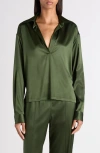 Tom Ford Stretch Silk Satin Polo In Green
