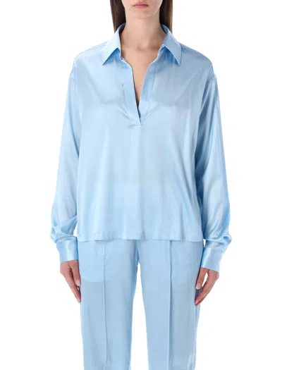 Tom Ford Stretch Silk Satin Polo - Women's Regular Fit, Size 40 In Blue