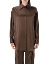 Tom Ford Stretch Silk Satin Relaxed Fit Shirt In Brown