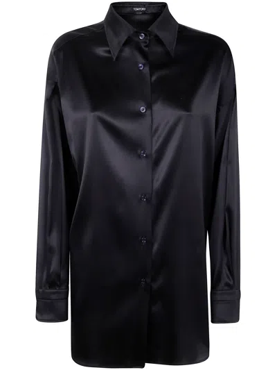 TOM FORD STRETCH SILK SATIN RELAXED FIT SHIRT,CA3211.FAX881 LB999 BLACK