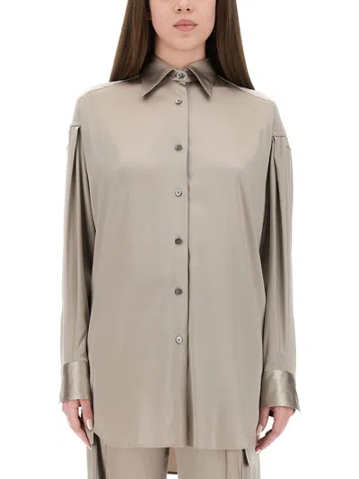 Tom Ford Collared Neck Long Sleeves Pleated Back Top In Gray