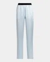 Tom Ford Stretch Silk Satin Straight-leg Pull-on Pants In Blue