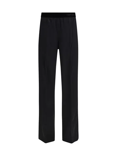 Tom Ford Stretch Silk Satin Trousers In Black